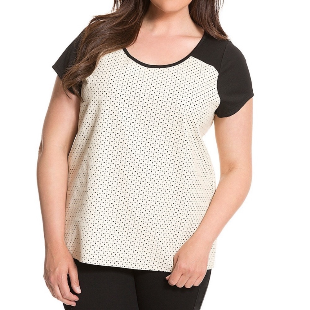Lane Bryant Perforated Faux Leather Contrast Short Sleeve Top